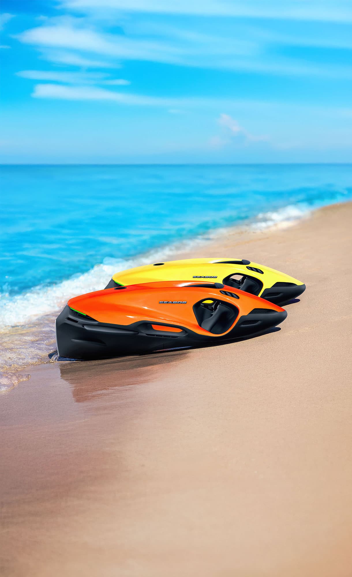 Seabob watercraft resting on the shoreline